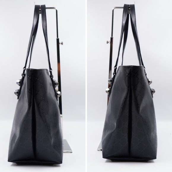 BA43❤️ Gucci Black GG Imprime Coated Canvas Metal Stud Tote Gucci - Picture 7 of 13